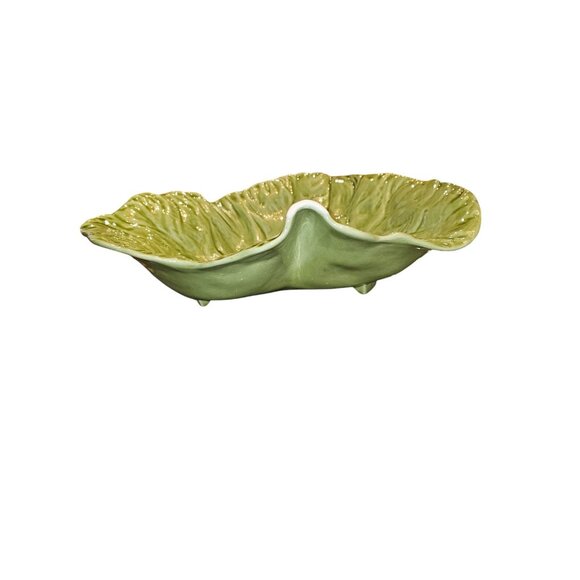 Vintage Cabbage Leaf Ceramic Serving Platter 15" Green Design Retro Dish - Picture 6 of 9